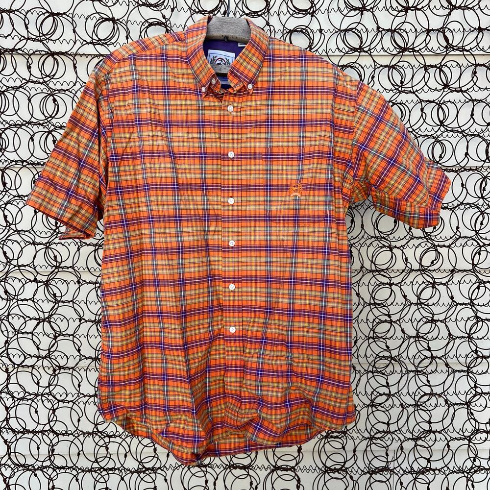 Cinch Orange Plaid Short Sleeve Button Up Cowboy Western Shirt MEDIUM
